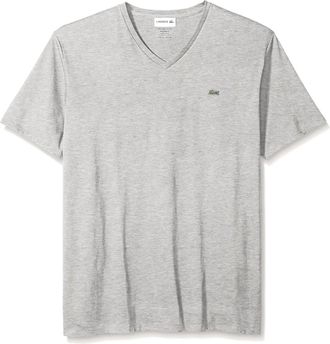 Lacoste Mens Short Sleeve V-Neck Pima Jersey T-Shirt In Silver Chine