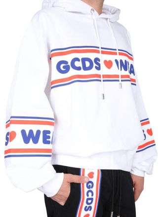 GCDS Logo-Print Hooded Sweatshirt - White