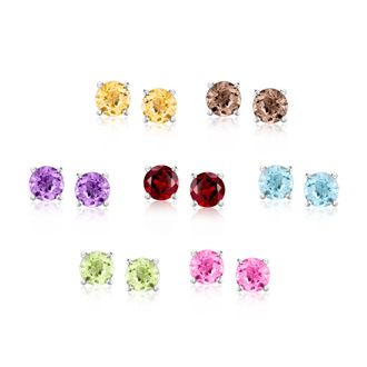 Ross-Simons Multi-Stone Jewelry Set: 7 Pairs Of Stud Earrings in Sterling Silver