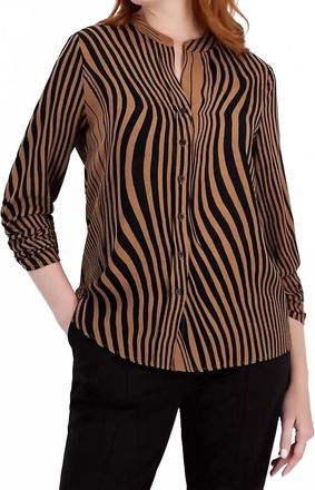 T Tahari Mixed-Stripe Mandarin Blouse In Hazel Soft