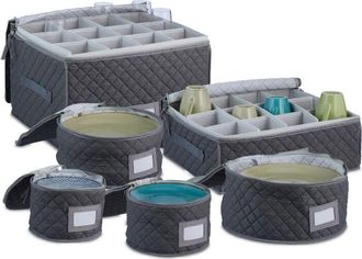 Relaxdays Relaxdays - Set De 6 Cajas Para Copas, Almacenamiento De Vajilla, Capacidad Para 12 Platos, Vasos, Tazas, Acolchadas, Gris