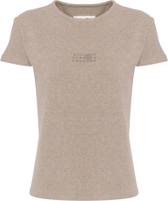Maison Margiela Tops, Dames, Roze, L, Katoen, T-shirt met ribbels en logo