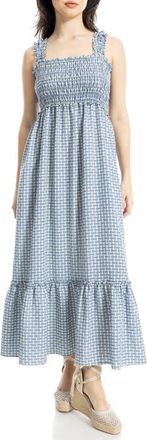 Max Studio Wide Strap Smocked Maxi Dress in Blue/Cream Check at Nordstrom Rack, Size X-Large