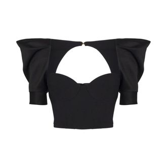 Elisabetta Franchi Blouses, female, Black, Size: XS Crepe and Duchesse Top