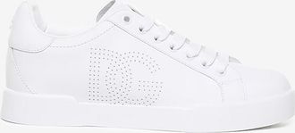 Dolce & Gabbana Niedrige Schn&uuml;rsneakers aus Leder mit DG-Stanzung Portofino