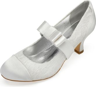 Generic Bridal Wedding Shoes Womens Closed Toe Bridal Pumps Stiletto Heel Round Toe Prom Party Dress Low Heels 6.5Cm,Ivory,8 UK