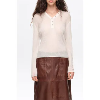 Bimba & Lola Ribbed Sweater with Buttoned V-Neckline in Ivory at Nordstrom, Size X-Small