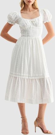 All in Favor Pintuck Cotton Dobby Midi Dress in White at Nordstrom, Size Medium