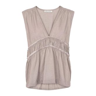 Rabens Saloner Sleeveless Tops, female, Beige, Size: XL Feminine Cotton Top with V-Neck