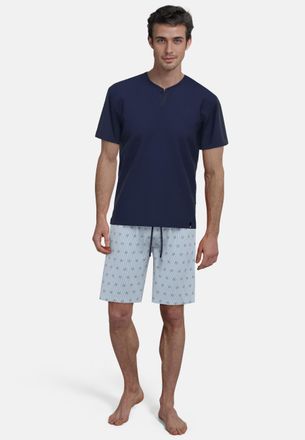 Bugatti Shorty BUGATTI Florenz, Herren, Gr. 48, blau (blau, mittel, multi), Single Jersey, Obermaterial: 100% Baumwolle, gemustert, unifarben, bequem kniefrei