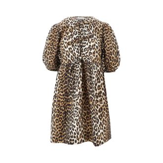 Ganni Leopard cotton mini dress Woman 36