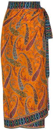 Etro Paisley-print Cotton Midi Wrap Sarong Skirt - Orange - One Size