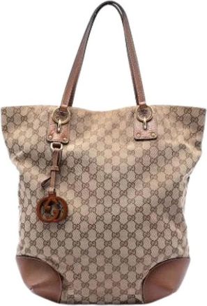 Gucci Pre-owned Tote Bags, female, Beige, Size: ONE SIZE Pre-owned Canvas Tote