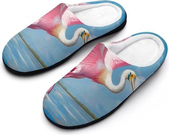 Generic Roseate Spoonbill Cute Mens House Slippers Memory Foam Washable Cotton Slip on Home Shoes