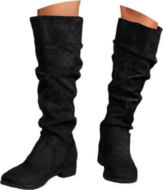 Generic Wedge Boots for Women Uk Slouchy Knee High Boots for Women Uk,Low Chunky Heel Boot With Side Zipper Round Toe Booties Ladies Casual Suede Shoes Winter