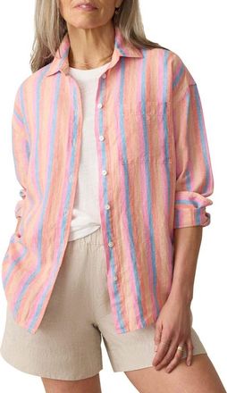 Faherty Laguna Stripe Linen Button-Up Shirt in Cabana Multi Stripe at Nordstrom Rack, Size X-Small
