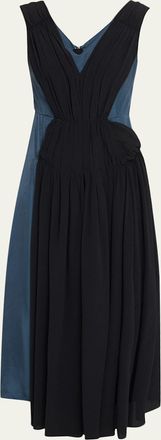 Marni Asymmetric Draped Twill Sleeveless Midi Dress