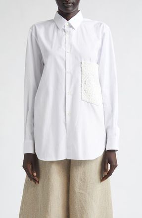 Comme Des Gar&ccedil;ons Cotton Broadcloth Button-Up Shirt with Chemical Lace Pocket in White X Off-White at Nordstrom, Size X-Small