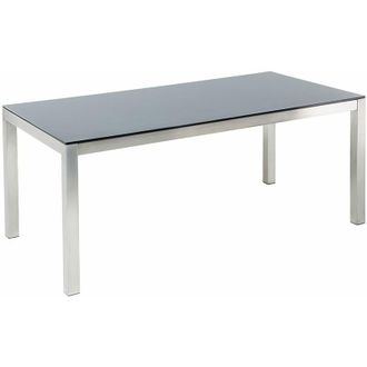 Beliani Beliani - Tavolo da Giardino Piano in Vetro Nero Gambe Acciaio 180 x 90 cm Grosseto