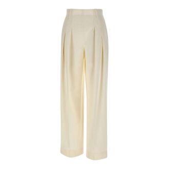 Victoria Beckham Wide Trousers, female, White, XS, High Waisted Cinched Trouser