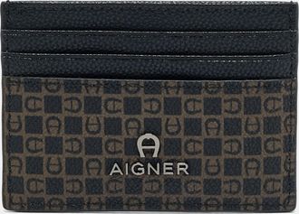 Aigner Black/brown Monogram Coated Canvas And Leather Card Holder
