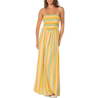 Maaji Rhythmic Lines Felicia Cutout Smocked Bodice Maxi Sundress in Open Yellow at Nordstrom, Size Medium