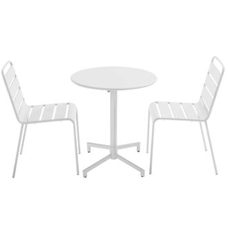 Oviala Conjunto de mesa y 2 sillas de jard&iacute;n en metal blanco
