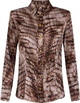 Elisabetta Franchi Alligator-Print Satin Shirt Clothing