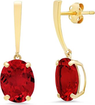 MAX + STONE 14k Yellow Gold Solitaire Oval-Cut Gemstone Drop Earrings (10x8mm)