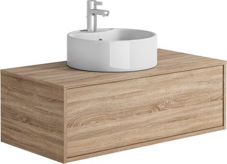 Vente-Unique Mueble de baño flotante en tono natural claro con lavabo redondo - 94 cm - TEANA II