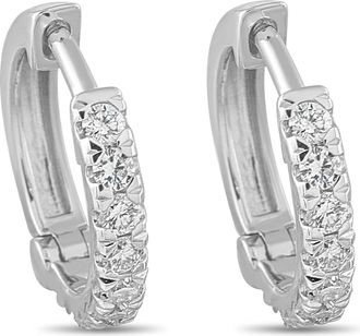 Luxury Bazaar 18K White Gold 0.28ct Diamond Huggie Hoop Earrings PS18-111925