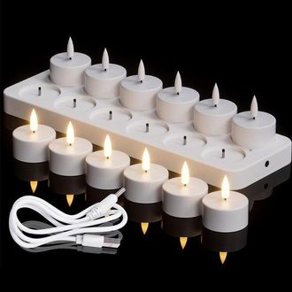 OEM Velas De T&eacute; Recargables, 12 Velas Sin Llama Con Mecha 3d A Pilas, Con Estaci&oacute;n De Carga Para Decoraci&oacute;n De Halloween/navidad (4 X 4,7 Cm)
