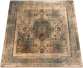 RugsX Rugsx - Wool carpet omega mamluk Square - Rosette vintage cream beige 200x200 cm