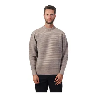 A|X Armani Exchange Round-neck Knitwear, male, Gray, Size: XL Striped Grey Sweater