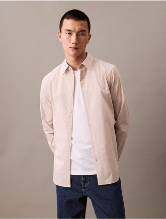 Calvin Klein Mens Refined Stretch Micro Stripe Classic Button-Down Shirt - Brown - 2XL