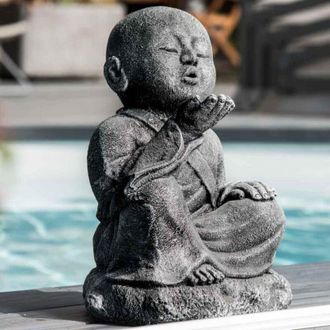 Wanda Collection Estatua De Jard&iacute;&shy;n Monje Shaol&iacute;&shy;n Feliz Con P&aacute;tina Gris 40 Cm