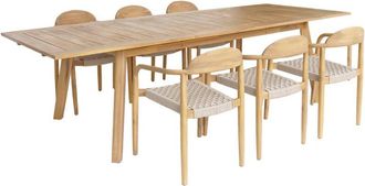 Sweeek Extendable garden table made of acacia wood + 6 armchairs Natural 275x100x75 cm - Palena + Cerina