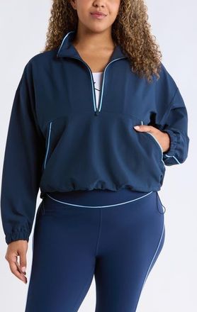 Zella Piped Half Zip Pullover in Navy Sapphire at Nordstrom, Size 1X