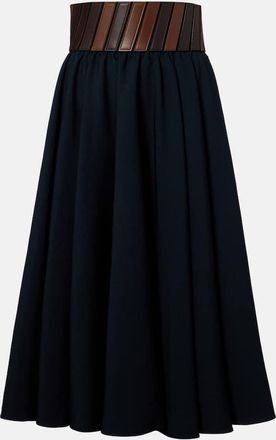 Alaia Ala&iuml;a Leather-trimmed wool midi skirt