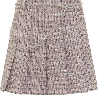 Self Portrait Roze Tweed Mini Rok met Juweelkettingversiering - Dames - Korte rokken - Roze - M - Tweed - Rokken
