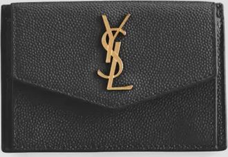Saint Laurent YSL Monogram Flap Card Case in Grained Leather