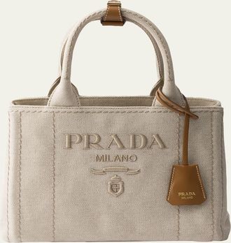 Prada Jardiniere Small Cotton Canvas Top-Handle Bag