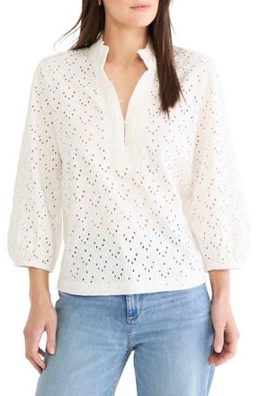 Nic+Zoe Ruffle Neck Eyelet Top in Paper White at Nordstrom, Size Xx-Large