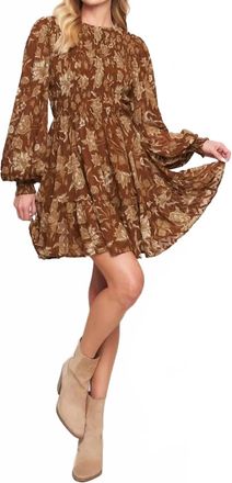 Flying Tomato Golden Meadow Smocked Mini Dress In Brown