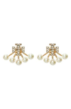 Tory Burch Moondance Pearl Front-Back Earrings in Tory Gold /Pearl /Crystal at Nordstrom