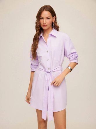 Fifteen Twenty Tatum Ruched Sleeve Shirtdress In Lavender