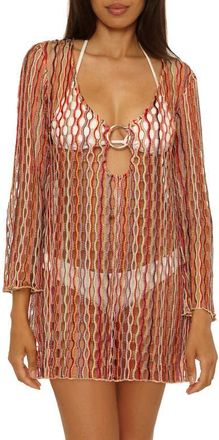 BECCA by Rebecca Virtue Desert Dancer Metallic Long Sleeve Sheer Cover-Up Dress in Caliente Multi at Nordstrom, Size Medium