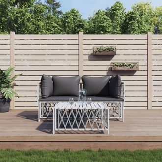 vidaXL Juego De Muebles De Jard&iacute;n 3 Piezas Con Cojines Acero Blanco Vidaxl