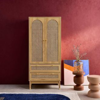 Sweeek Wardrobe With 2 Doors & 2 Drawers Caning in Light Brown