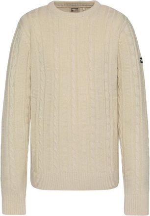 Schott NYC Plfire Kabel Gebreide Trui - Heren - Ronde hals truien - Beige - S - Wol - Truien & Vesten
